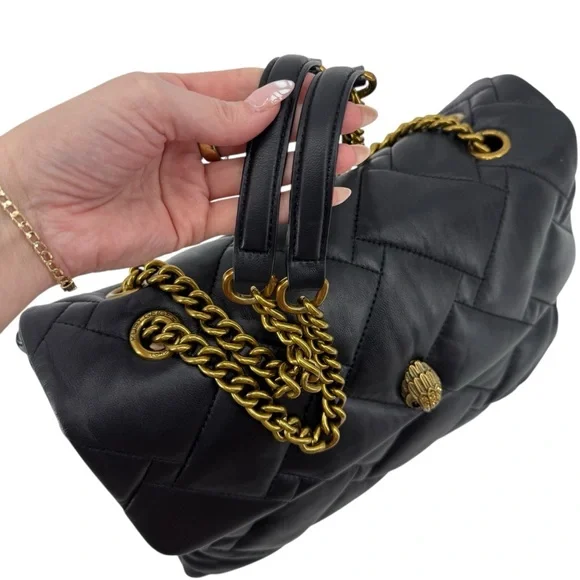 Kurt Geiger XXL Kensington Black Quilted Leather Eagle Gold Chain Shoulder Bag - Picture 8 of 16
